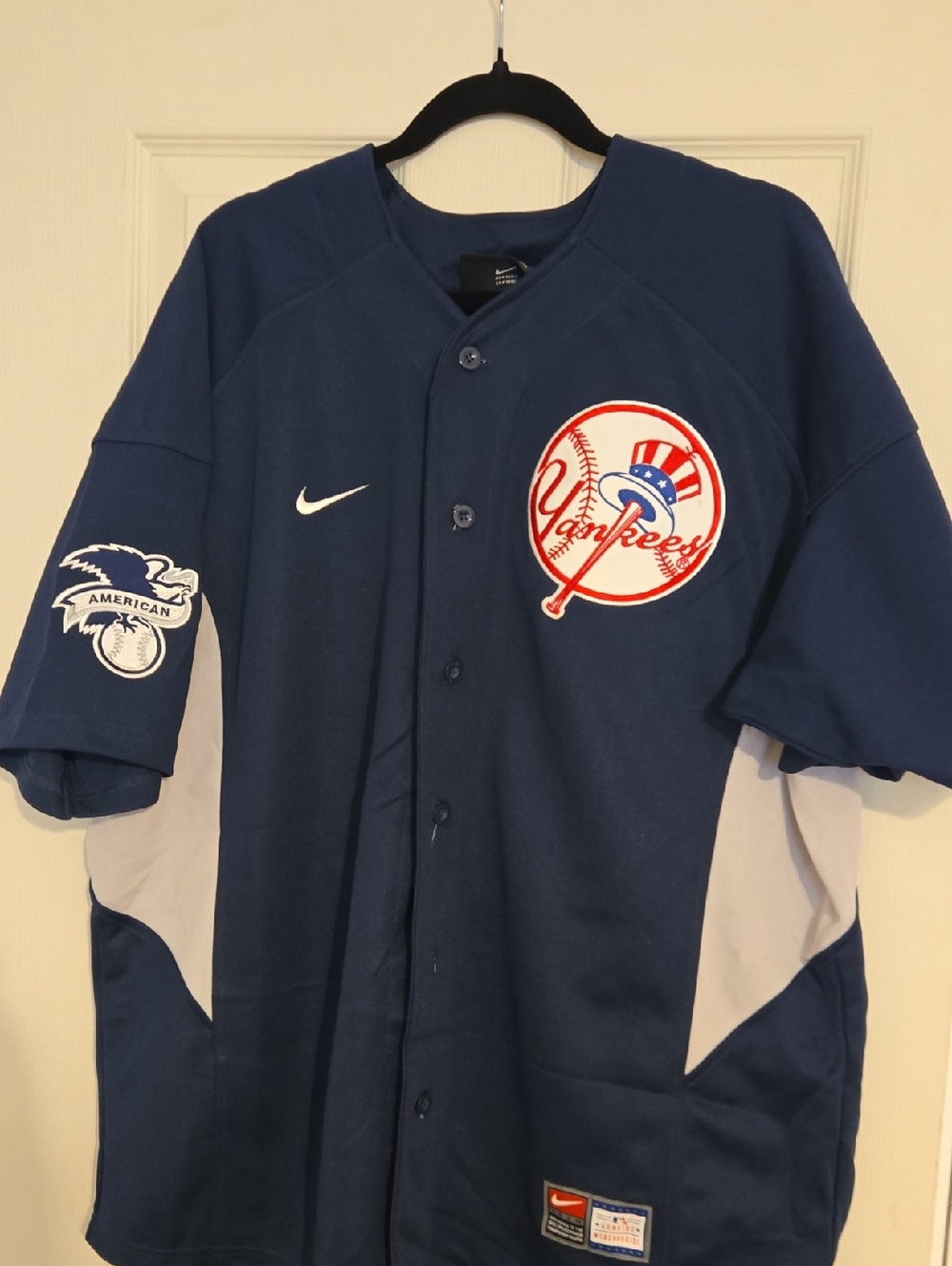 Nike Navy and White Yankees Button-Up Jersey